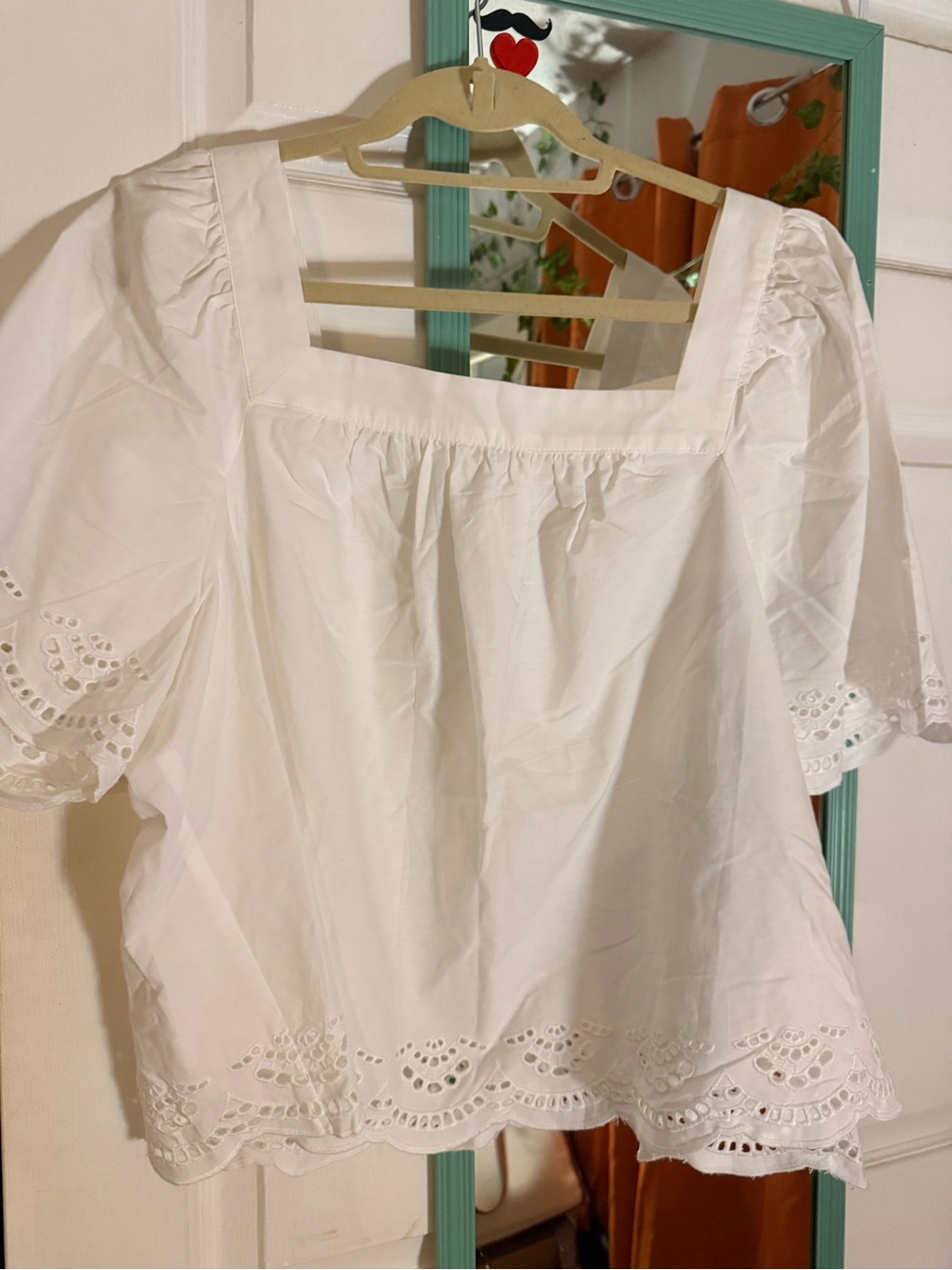 LC Lauren Conrad White Square-Neck Eyelet Peasant Blouse